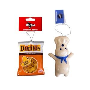 Ruz Food Christmas Tree Ornament Lot of 2 Decoupage Ruz Doritos Doughboy New